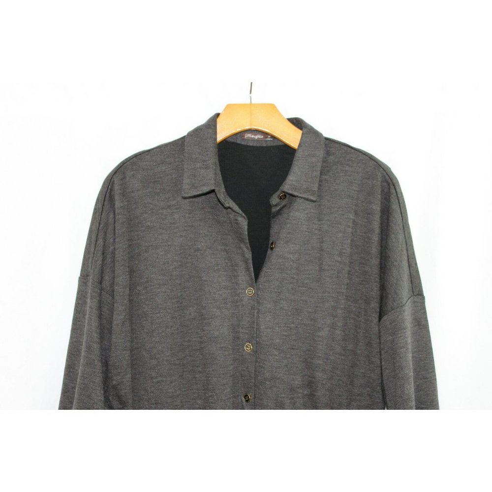 J McLaughlin Womens Grey Wool Blend Button Front 3/4 Sleeve Shirt Dress M - Picture 2 of 7